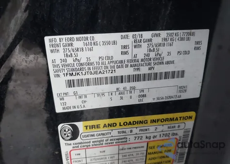 2018 Ford Expedition Max Xlt from USA, damaged, VIN 1FMJK1JT0JEA21721